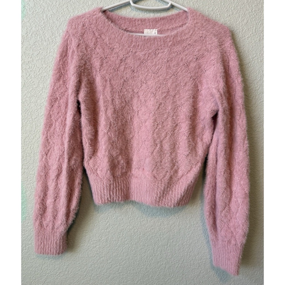 Abercrombie Kids Fuzzy Knit Sweater Girls Size 11/12 Pink Long Sleeve